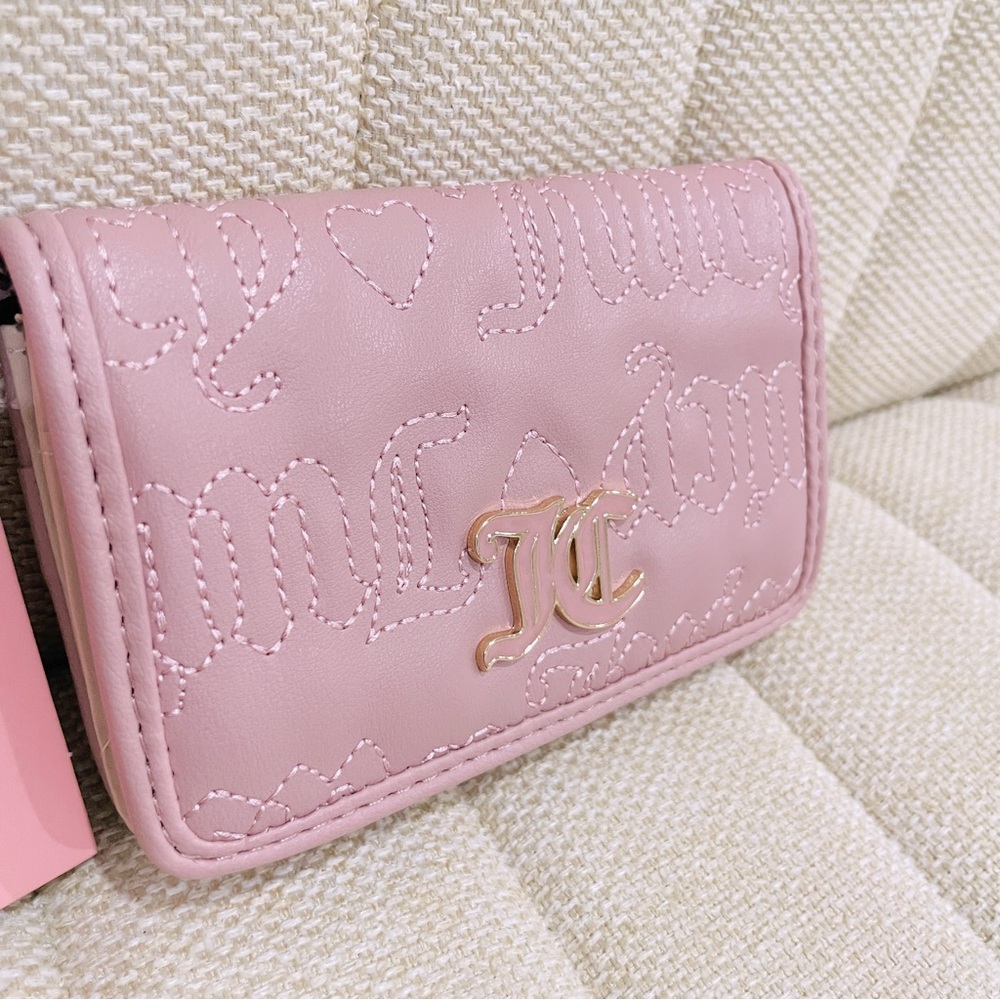 NEW Juicy Couture Pink Quilted Logo Bifold Wallet JC Monogram NWT - Picture 2 of 5